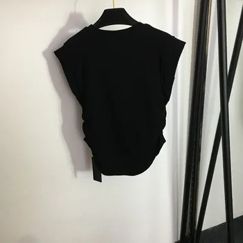 Женска тениска от чист памук с къс ръкав 2023, годишен женски кратък топ design sense niche, тънък топ с завязками на талията
