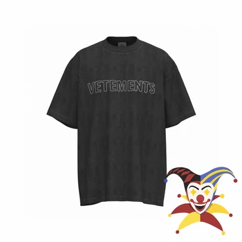Риза с бродирани логото на Vetements, мъжки Дамски Реколта тениска, потник, тениски