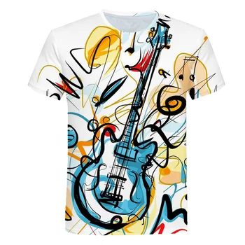 Забавна Мъжки тениски с 3D Китара Da Vinci, рок-група, Ретро Графика Музикална Новост, Лятна Градинска Детска Риза с къс ръкав