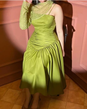 Рокли за бала Other Shore Green Дължина до щиколоток, Тюлевое Елегантна Вечерна рокля Трапецовидна форма от тюл с едно рамо 2023