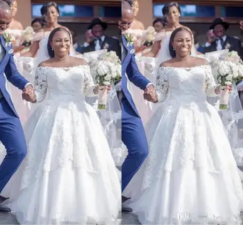 Дантела африканските черни момичета плюс размер-line Beatu образно деколте с дълъг ръкав на сватбена рокля Сватба 