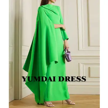 Вечерна рокля YUMDI от зелен крепа с Шал и Дълги ръкави, Елегантна рокля-Прием дължина до пода От висшата мода, Неповторима Дубайское рокля