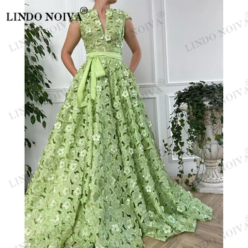 LINDO NOIVA/Зелени арабски Рокли на знаменитости трапецовидна форма, рокля за червения килим, пътеки, вечерни облекла, дамски рокли за сватбени партита, халати Formelle