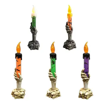 Призрачен ръчно изработени свещници, Декоративни led лампа за Хелоуин, свещник с черепа, Творчески лампа-свещ с виртуален скелет за парти в чест на Хелоуин у дома