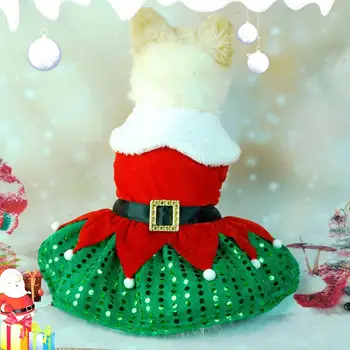 Коледно облекло за домашни кучета, Празнична рокля на Дядо Коледа, Пола с брилянтен дъното, червен Шал, Дъждобран, реквизит, костюм, Дрехи за cosplay