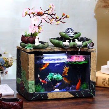 Аквариум Лъки Water Fish Tank Тенис за всекидневната, творчески малък аквариум Betta Tank, ретро офис, Дом екологичен аквариум без промяна
