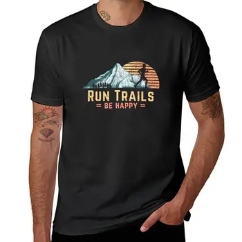 Нови писти за бягане Be Happy Mountain Runner, Ретро тениска за бягане на пътека, празни тениски, тениски в тежка категория, мъжки t-shirt